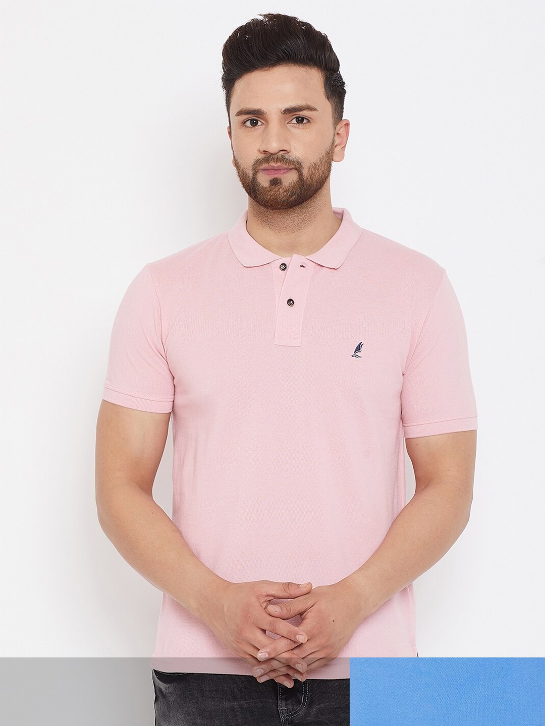

HARBOR N BAY Men Pink & Blue Pack of 2 Cotton Polo Collar T-shirt