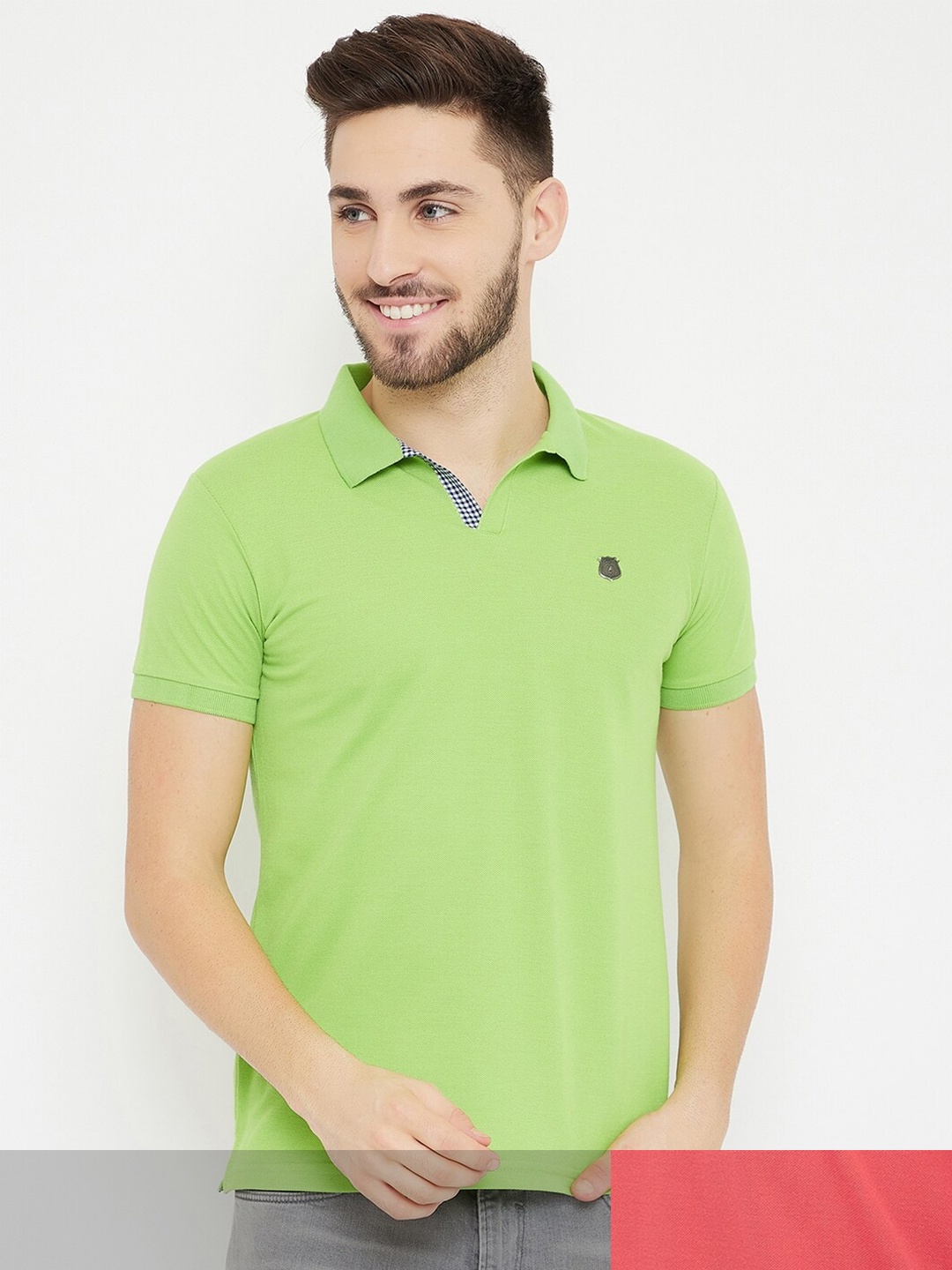 

HARBOR N BAY Men Coral & Green Pack of 2 Cotton Polo Collar T-shirt