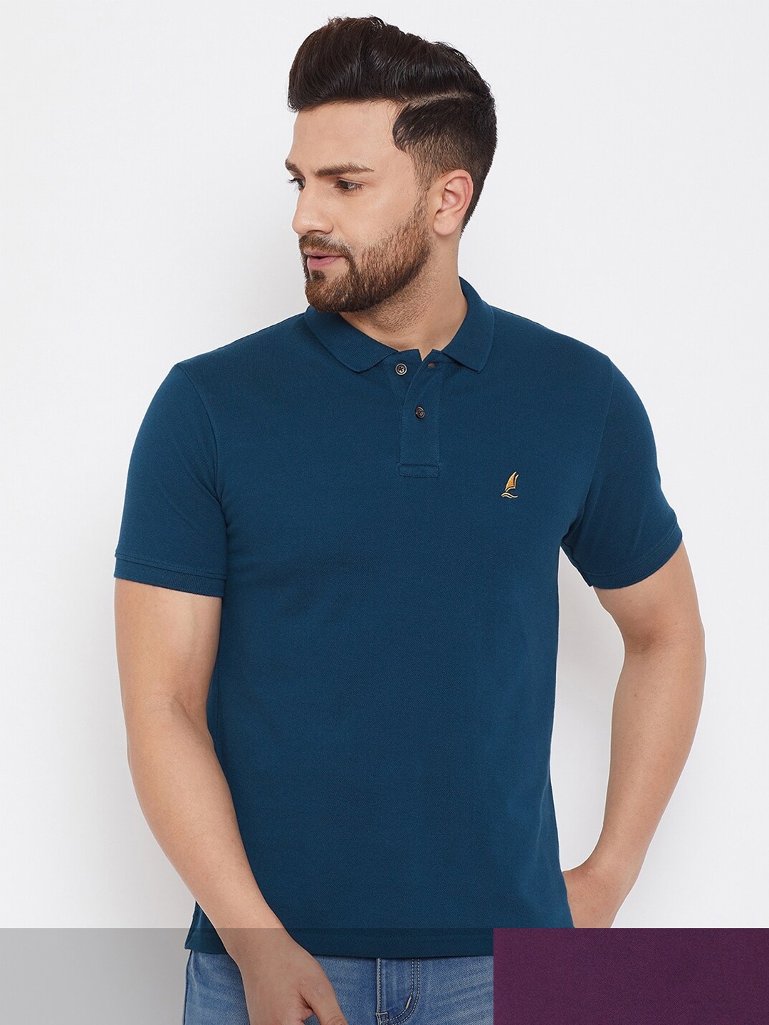 

HARBOR N BAY Men Teal Blue & Purple Pack of 2 Polo Collar T-shirt