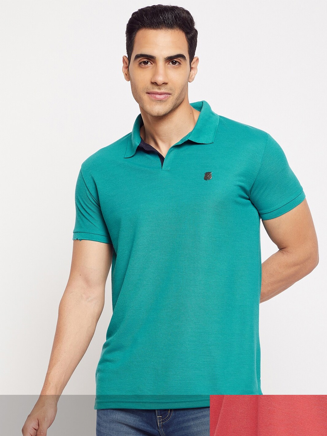 

HARBOR N BAY Men Red & Turquoise Blue pack of 2 Cotton Polo Collar T-shirt
