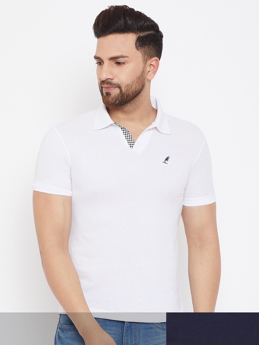 

HARBOR N BAY Men White & Navy Blue Pack of 2 Polo Collar T-shirt