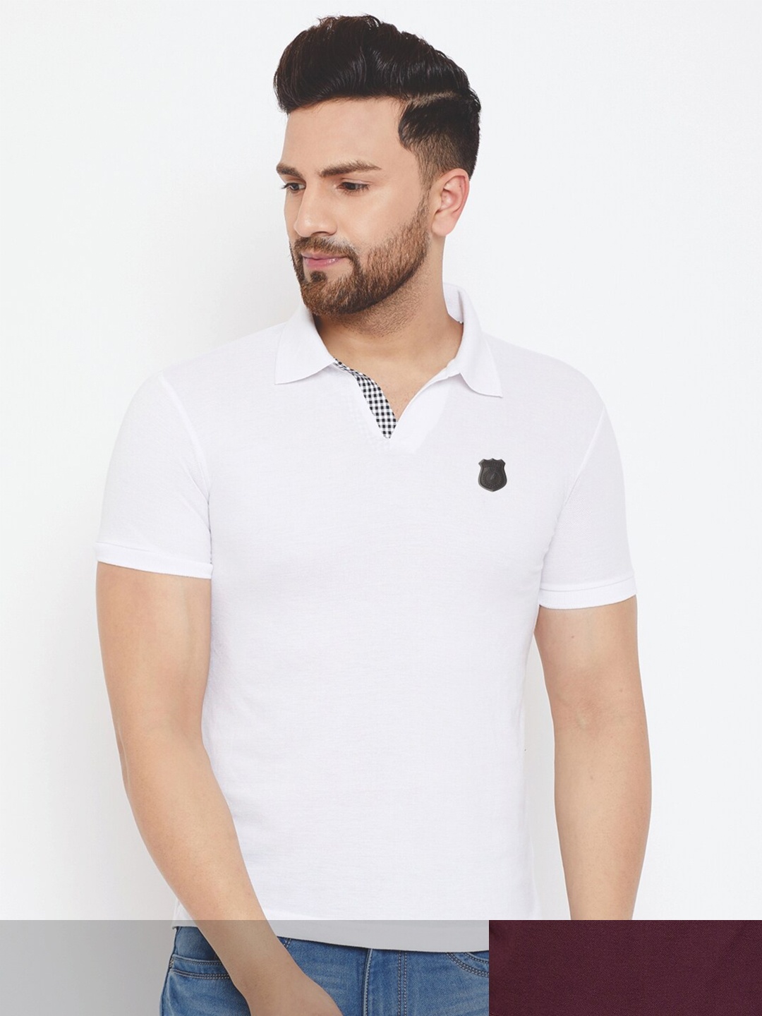 

HARBOR N BAY Men Burgundy & White Pack of 2 Cotton Polo Collar T-shirt