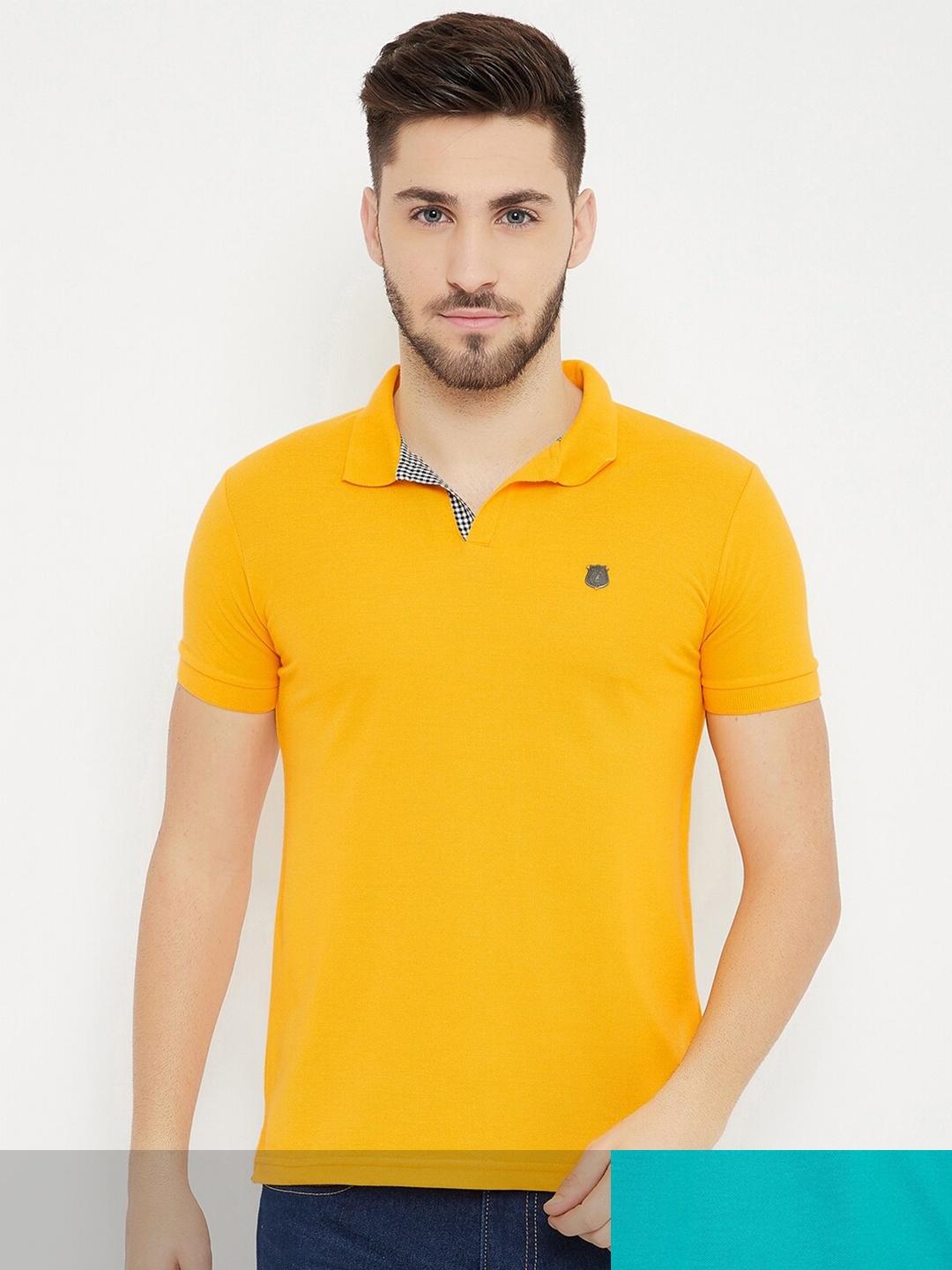 

HARBOR N BAY Men Sea Green & Mustard Yellow Pack of 2 Cotton Polo Collar T-shirt