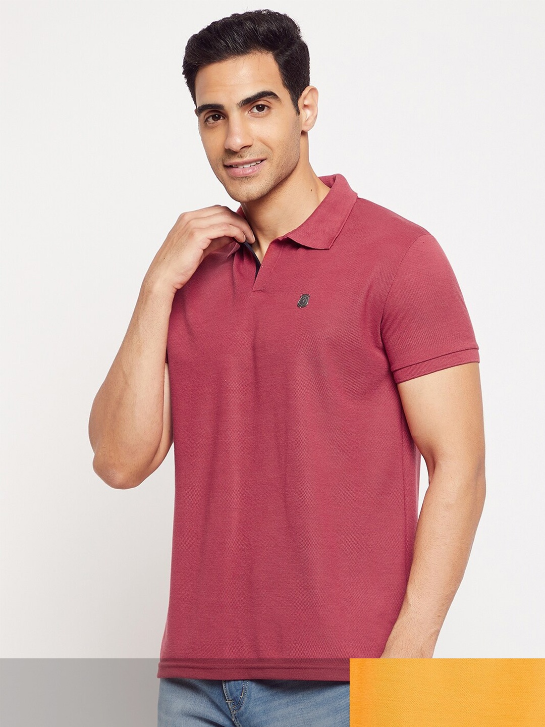 

HARBOR N BAY Men Coral & Yellow Pack of 2 Cotton Polo Collar T-shirt