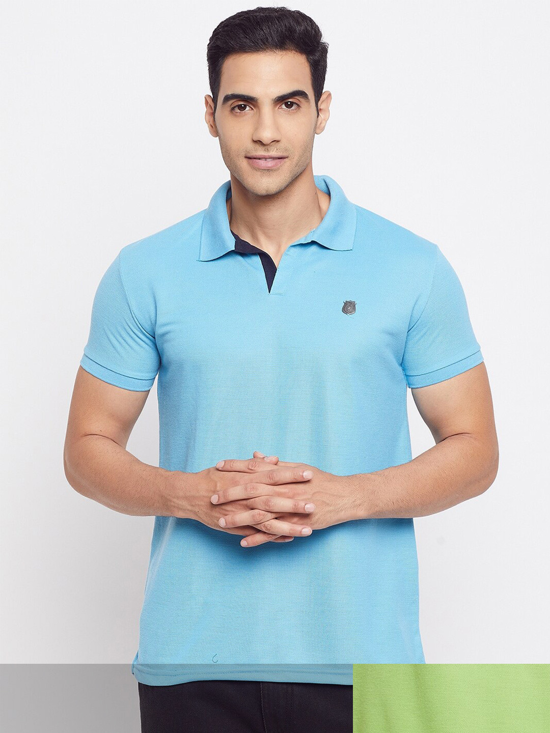 

HARBOR N BAY Men Green & Blue Pack of 2 Cotton Polo Collar T-shirt