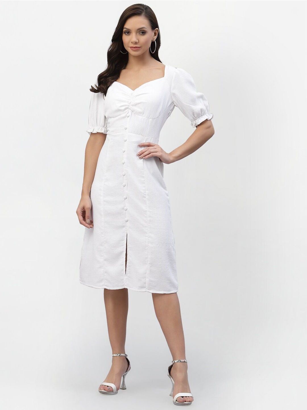 

aayu Women White Crepe A-Line Dress