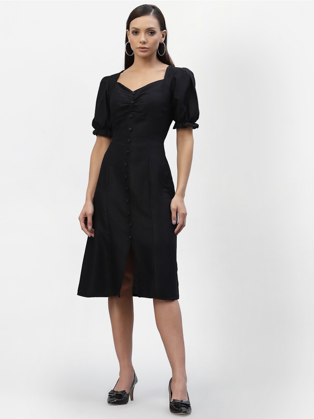 

aayu Women Black Crepe A-Line Dress