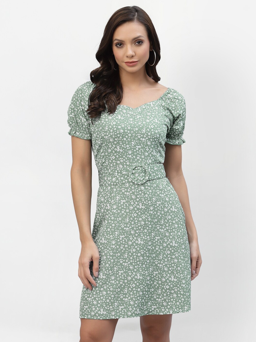 

aayu Women Green Floral Crepe A-Line Dress