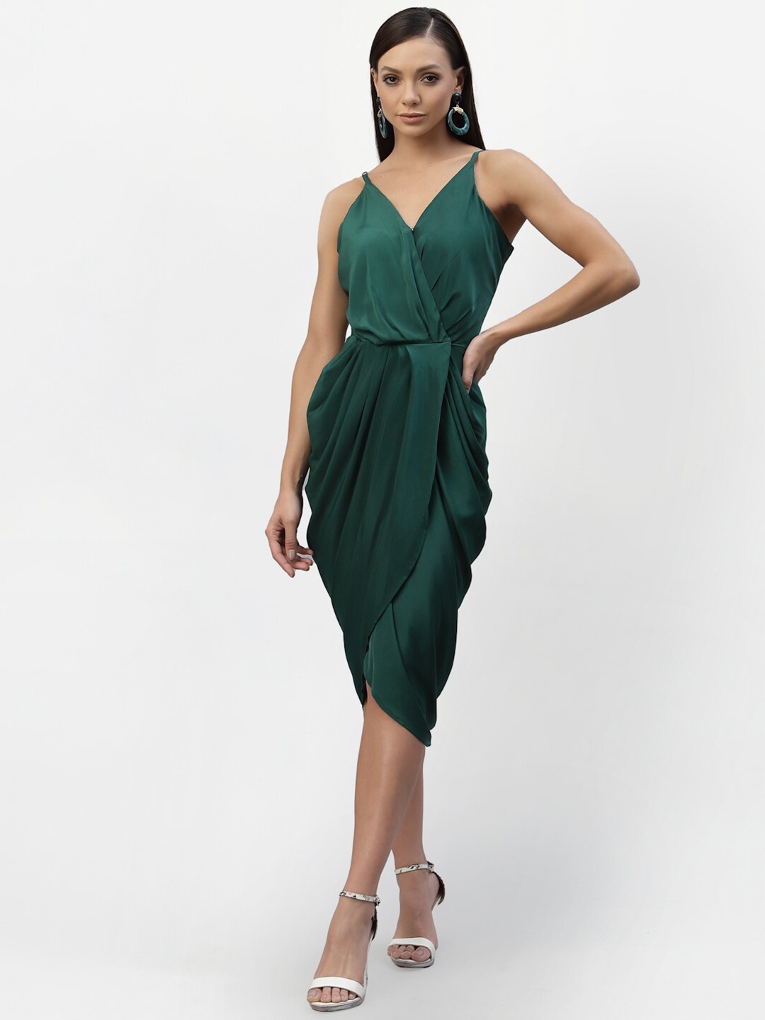 

aayu Women Green Satin Drape Dress