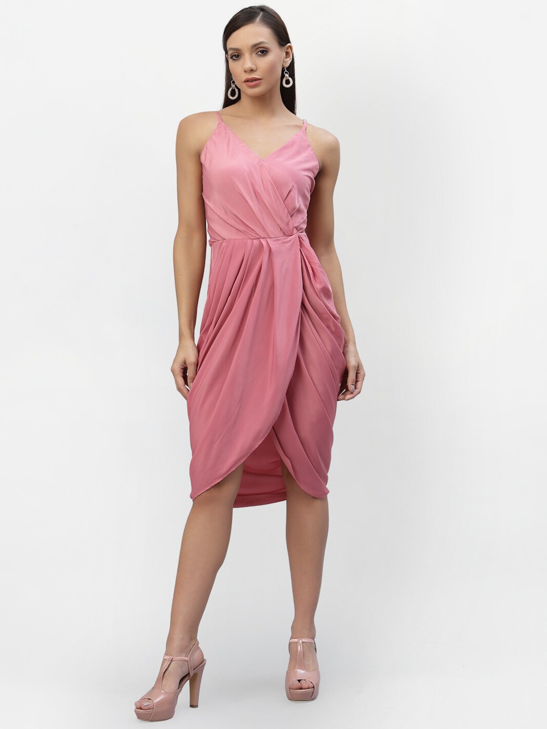 

aayu Women Peach-Coloured Satin Drape Dress