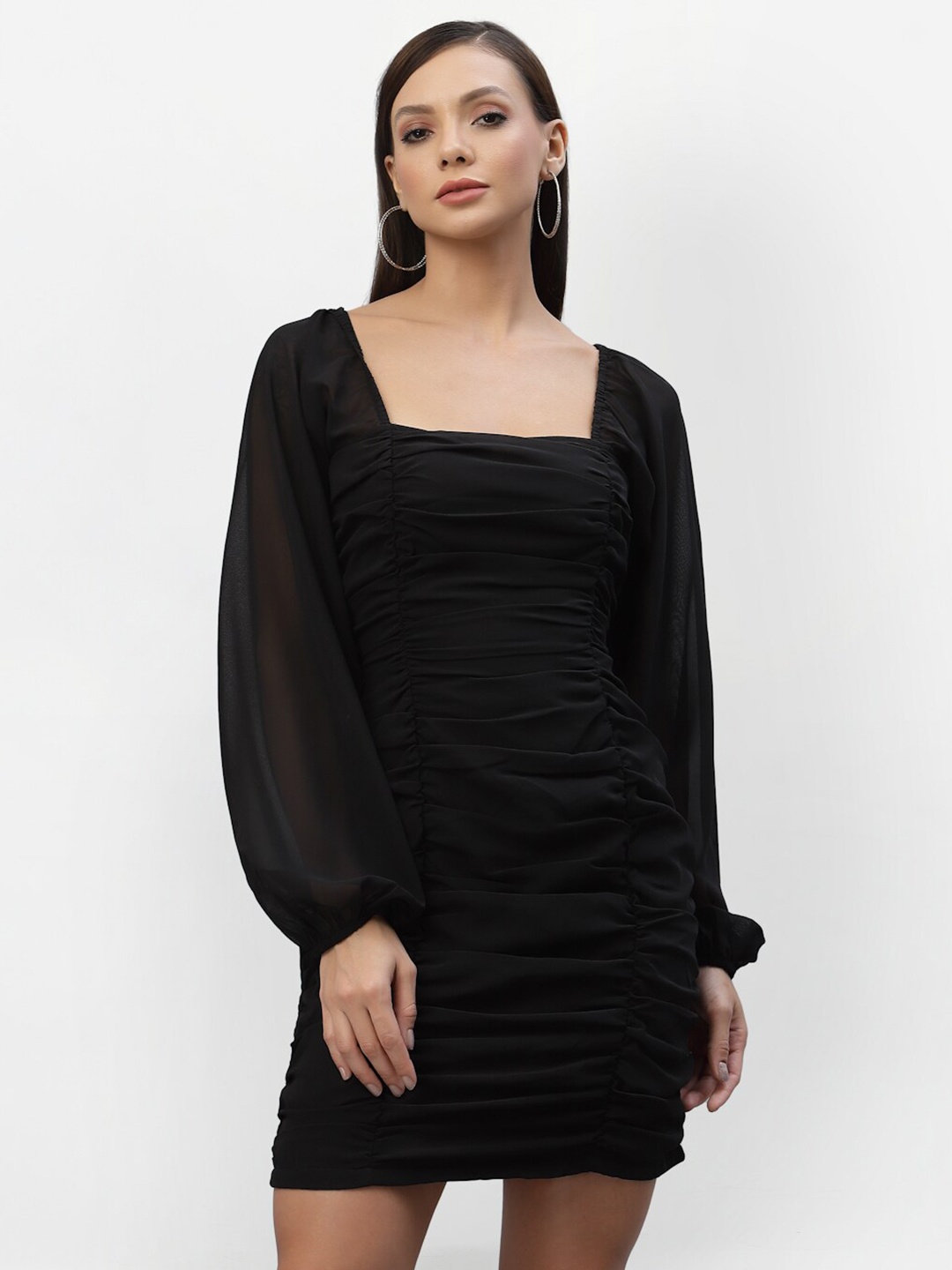 

aayu Women Georgette Smocked Sheath Dress, Black