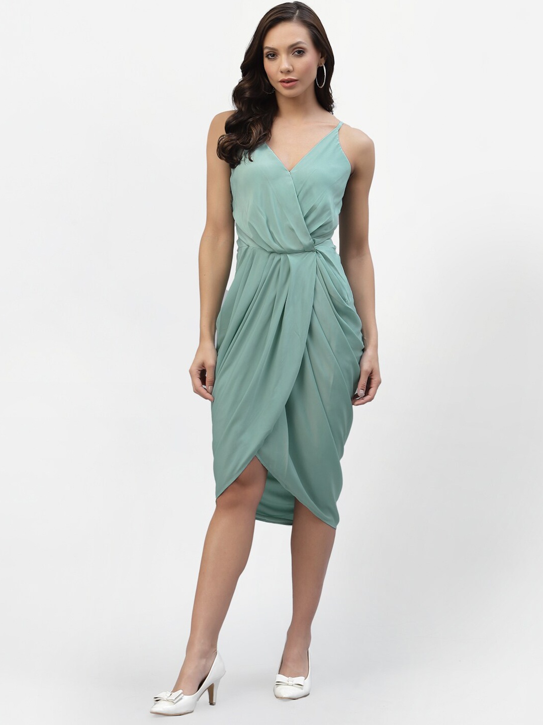 

aayu Women Lime Green Satin Midi Dress