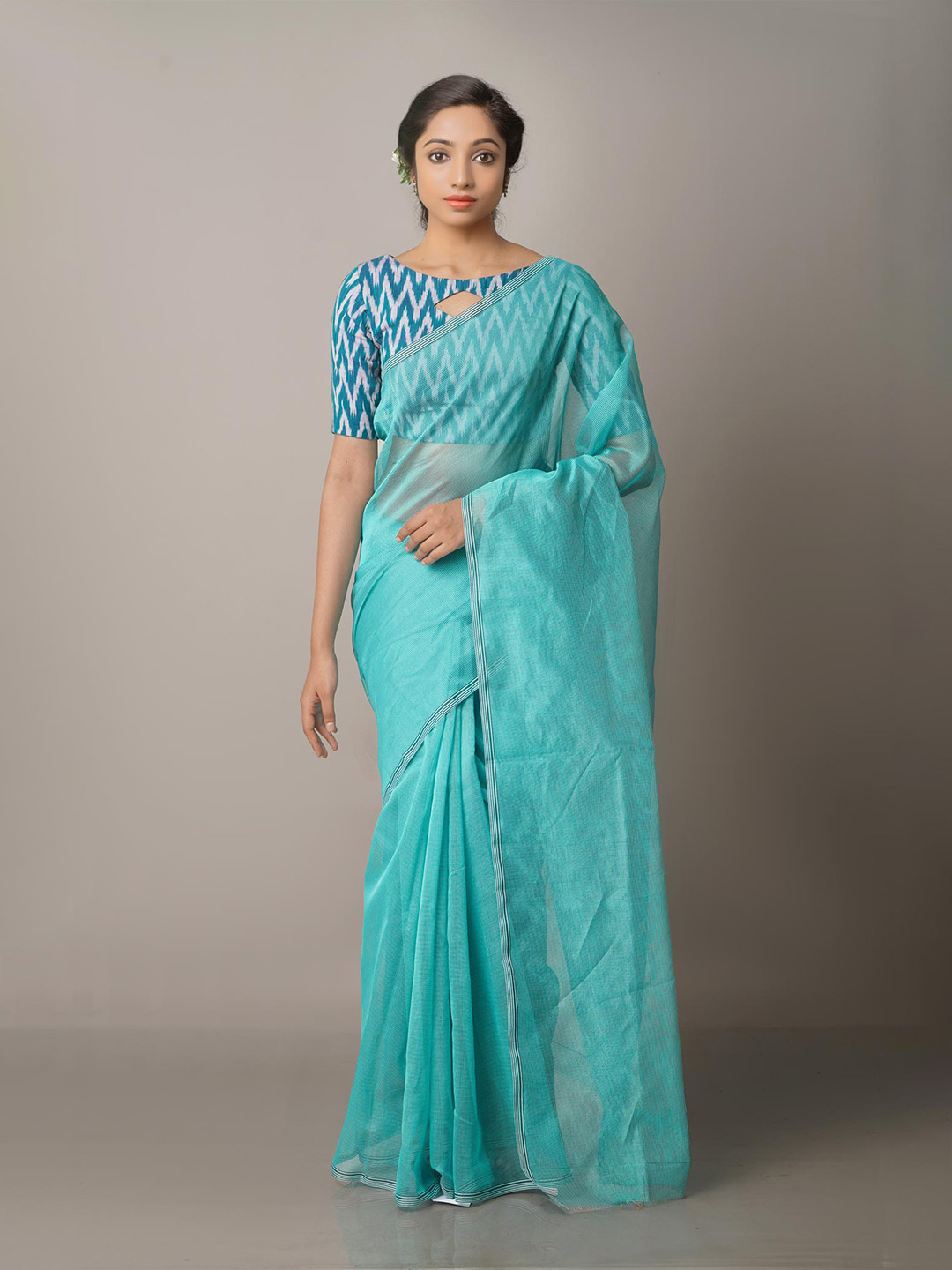 

Unnati Silks Blue Woven Design Net Banarasi Saree