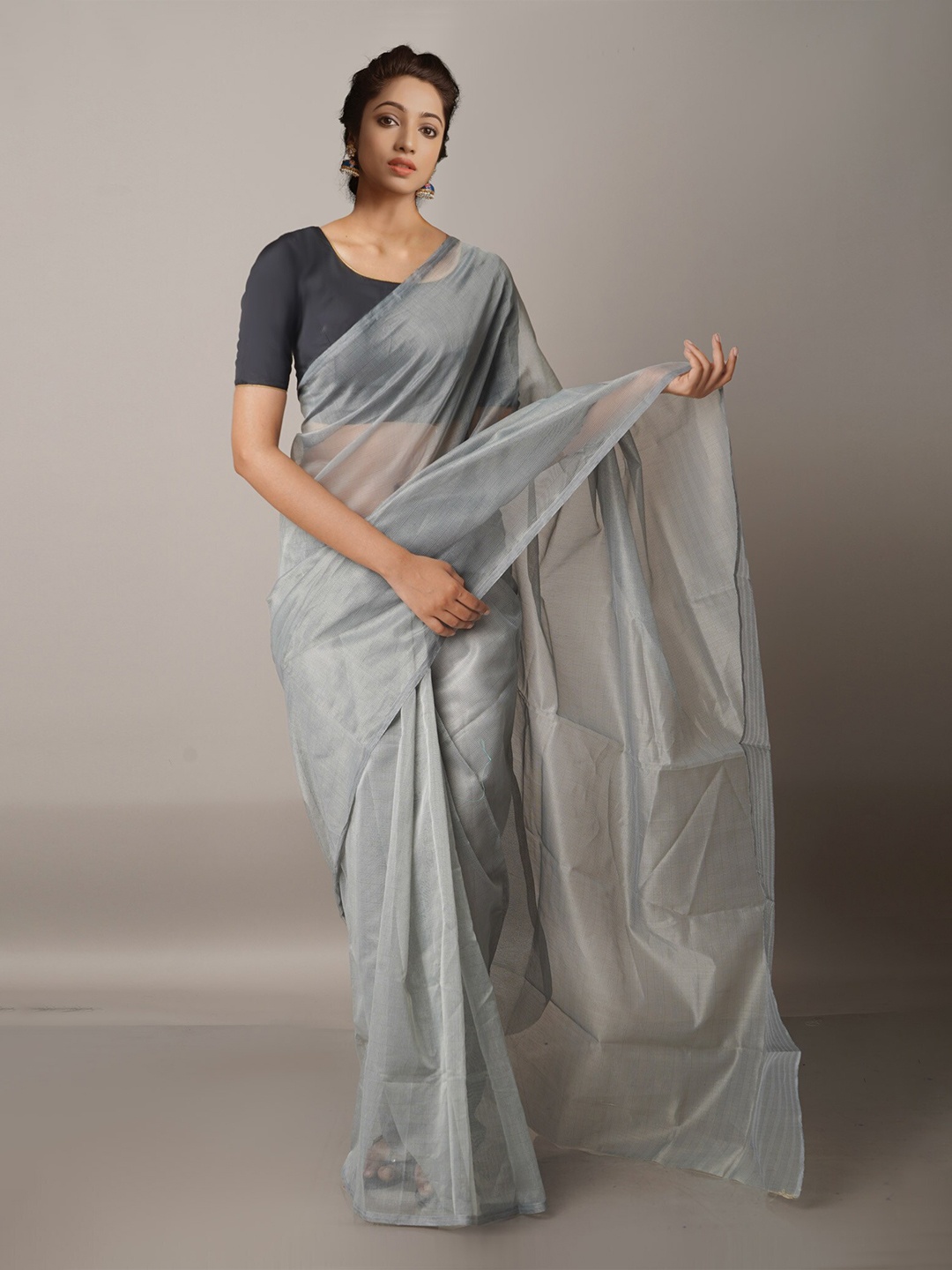 

Unnati Silks Grey Woven Design Net Banarasi Saree