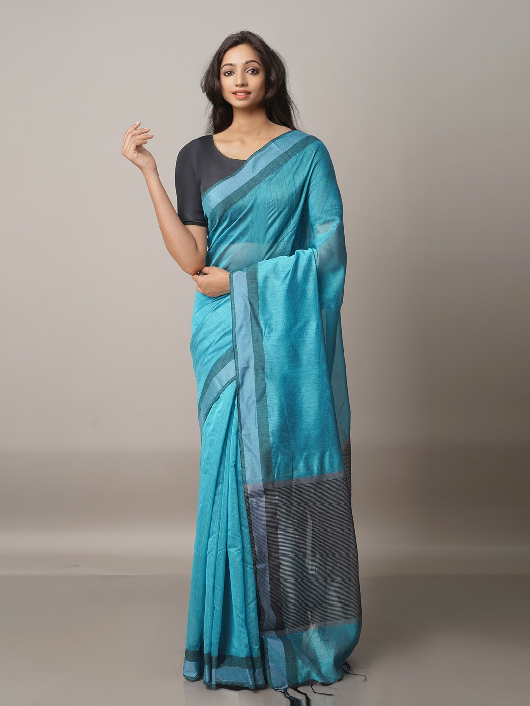 

Unnati Silks Blue Woven Design Zari Silk Cotton Chanderi Saree