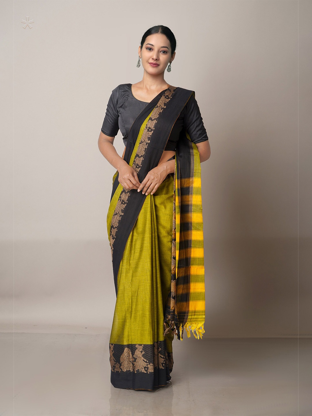 

Unnati Silks Green & Black Woven Design Zari Pure Cotton Narayan Peth Saree