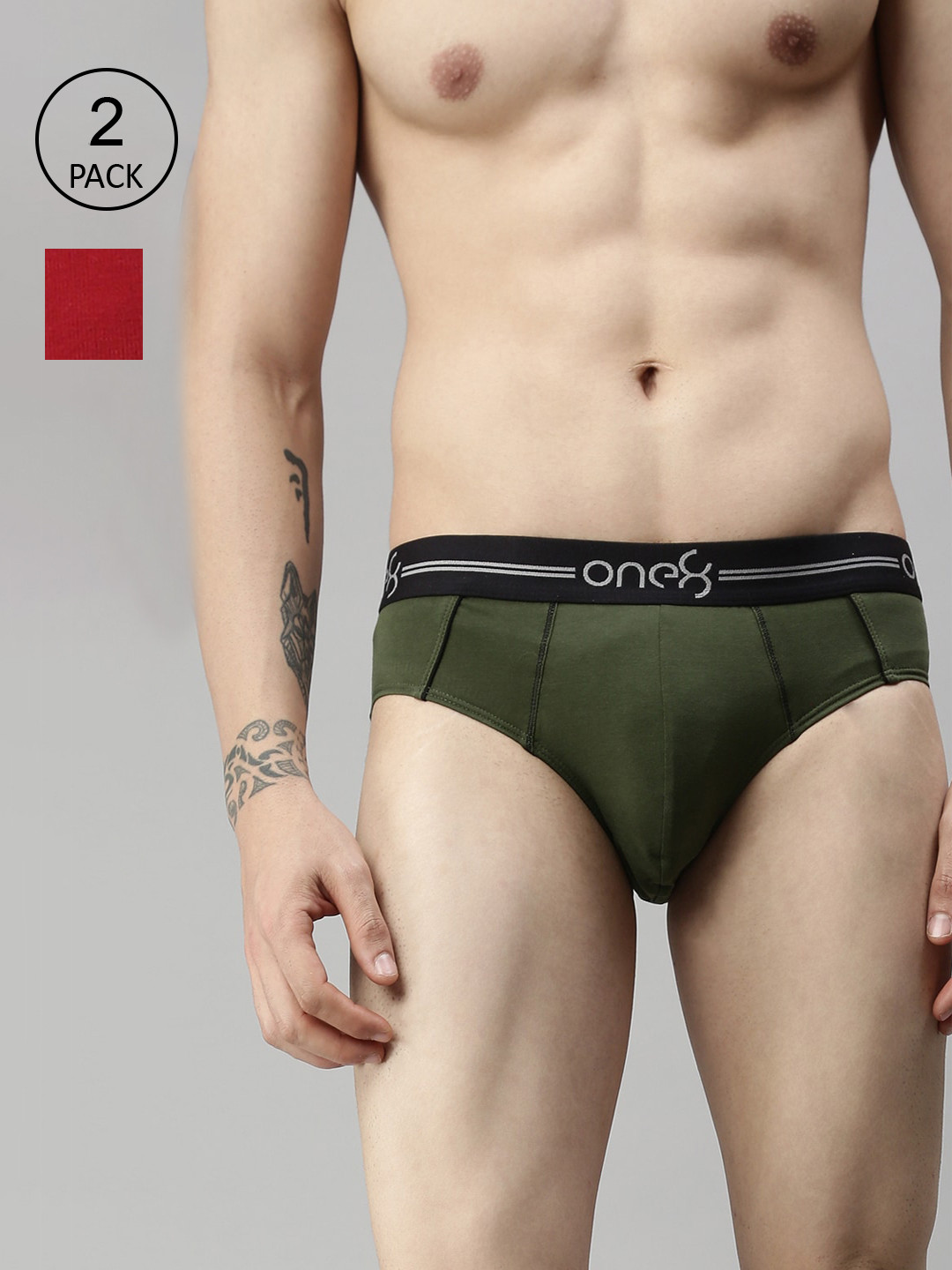 

one8 by Virat Kohli Men Pack Of 3 Solid Basic Briefs, Red