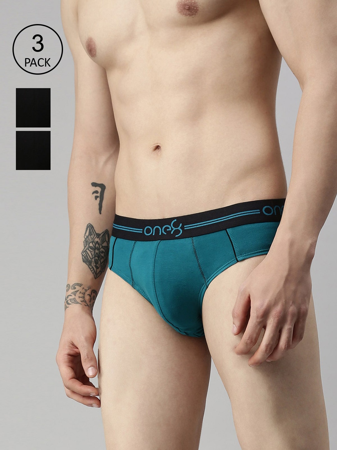 

one8 by Virat Kohli Men Pack Of 3 Solid Cotton Basic Briefs, Black