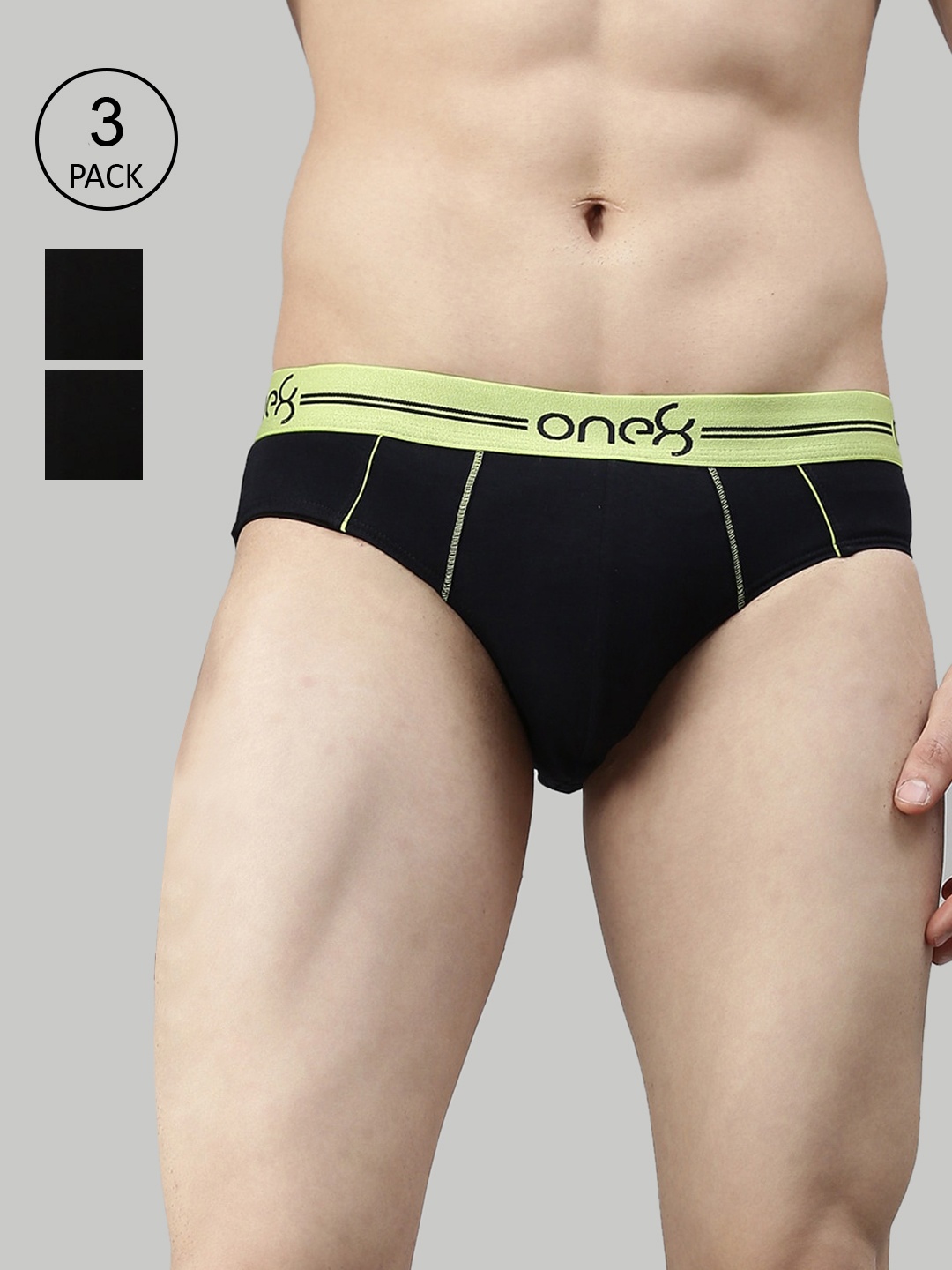 

one8 by Virat Kohli Pack Of 3 Men Navy Blue & Black Solid Cotton Briefs