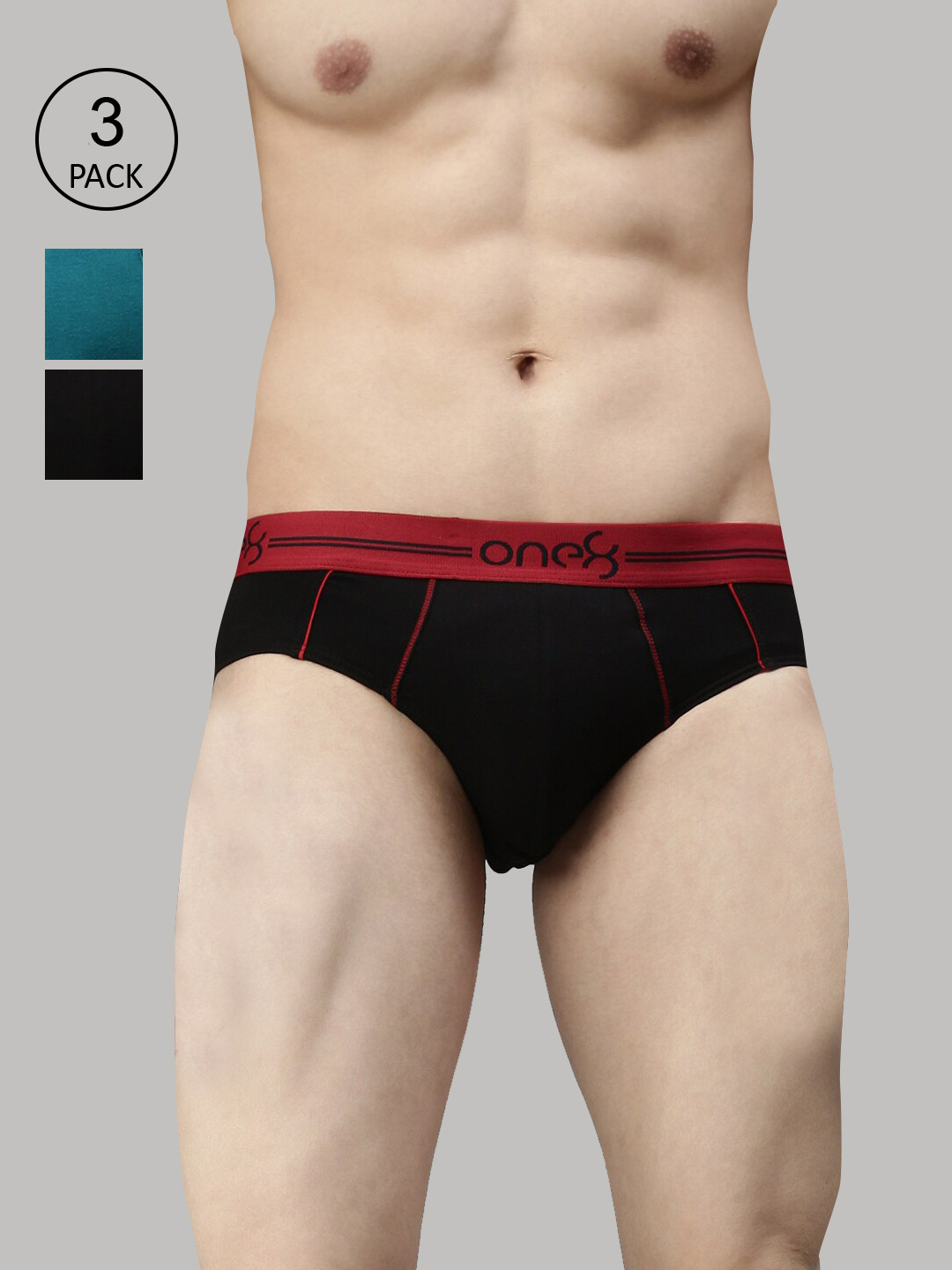 

one8 by Virat Kohli Men Pack Of 3 Striped Basic Briefs, Blue