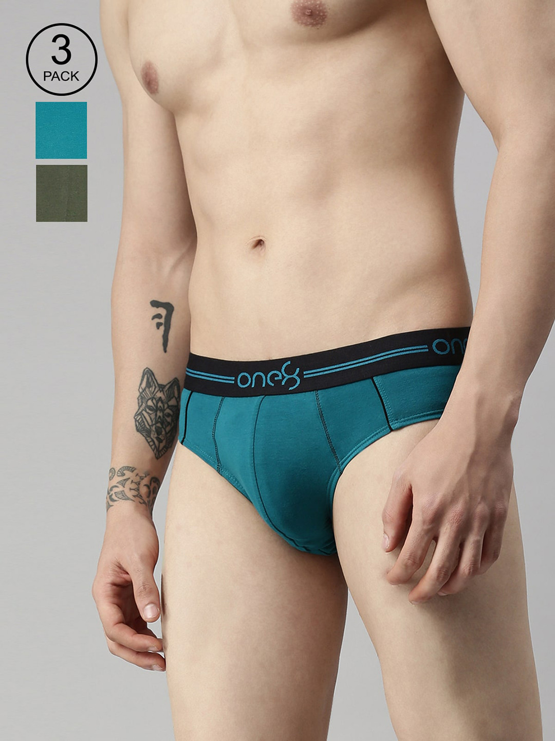 

one8 by Virat Kohli Men Pack Of 3 Solid Basic Briefs, Sea green