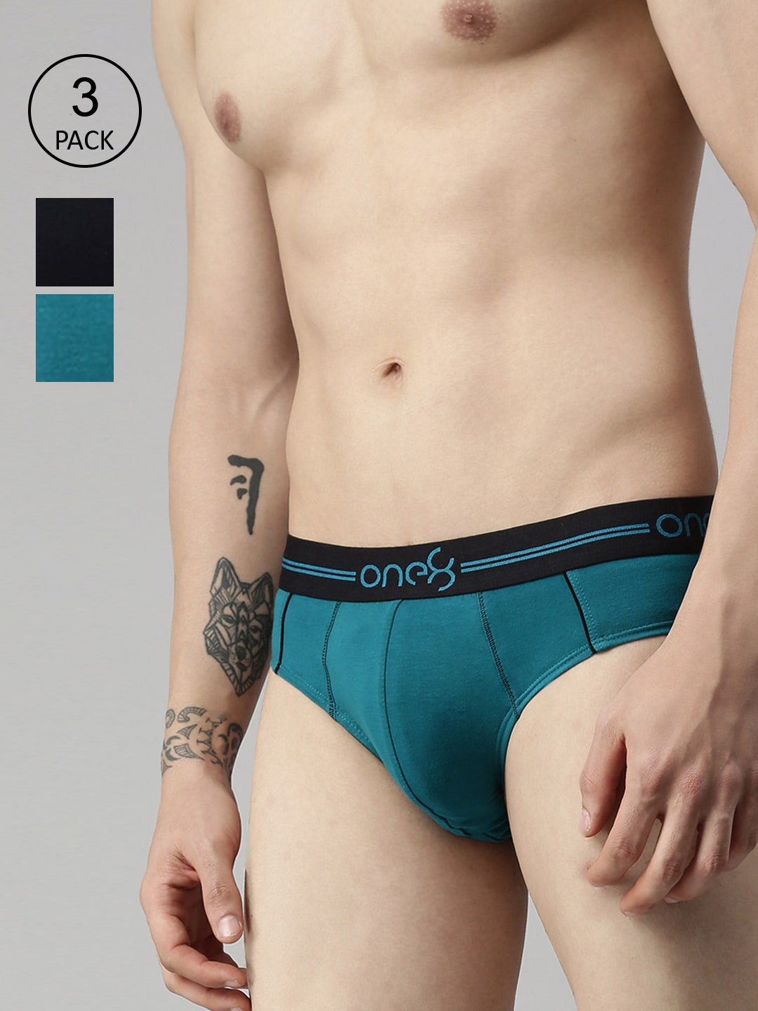 

one8 by Virat Kohli Men Pack Of 3 Solid Cotton Basic Briefs, Navy blue