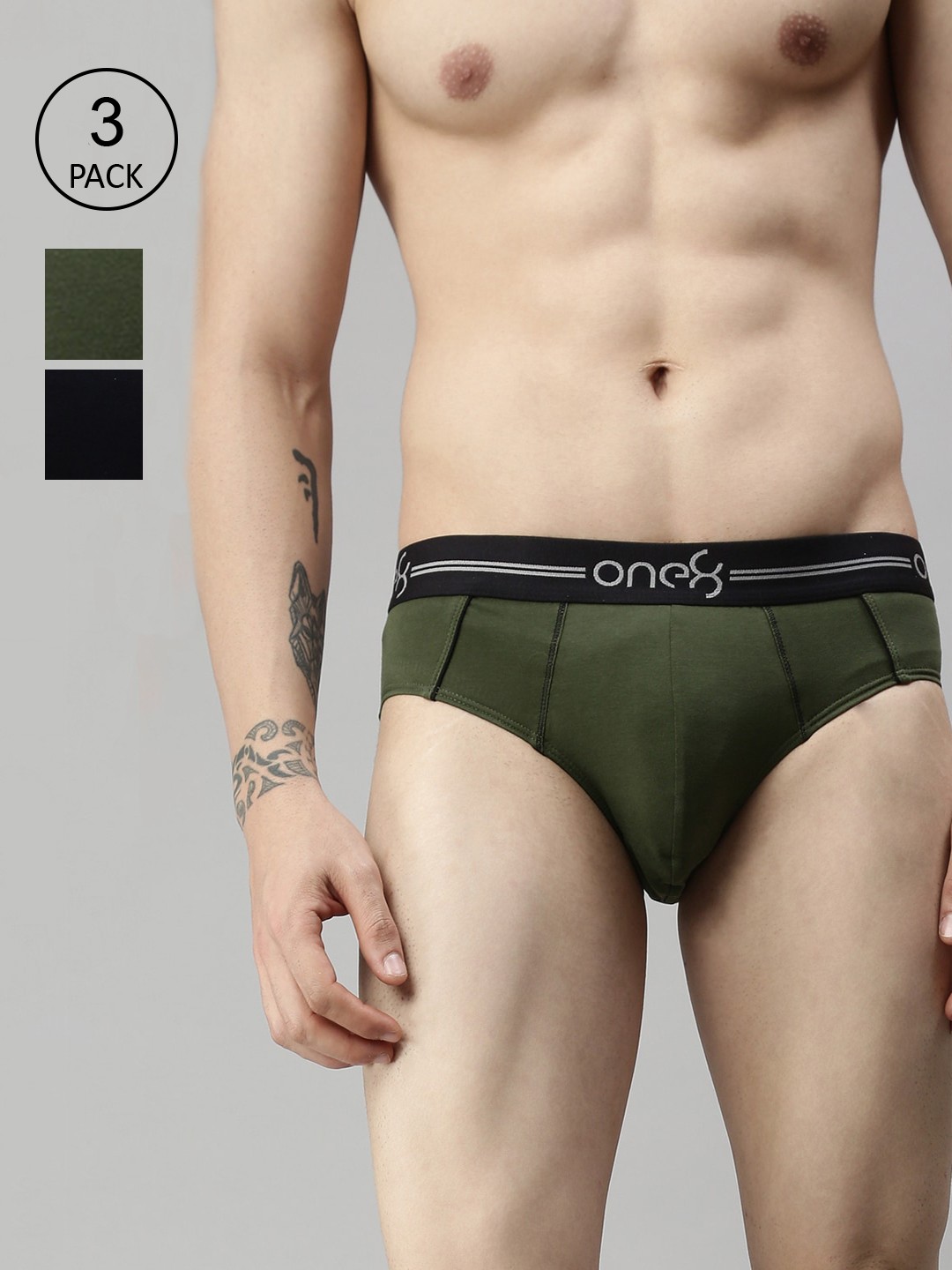 

one8 by Virat Kohli Men Pack Of 3 Solid Basic Briefs, Navy blue