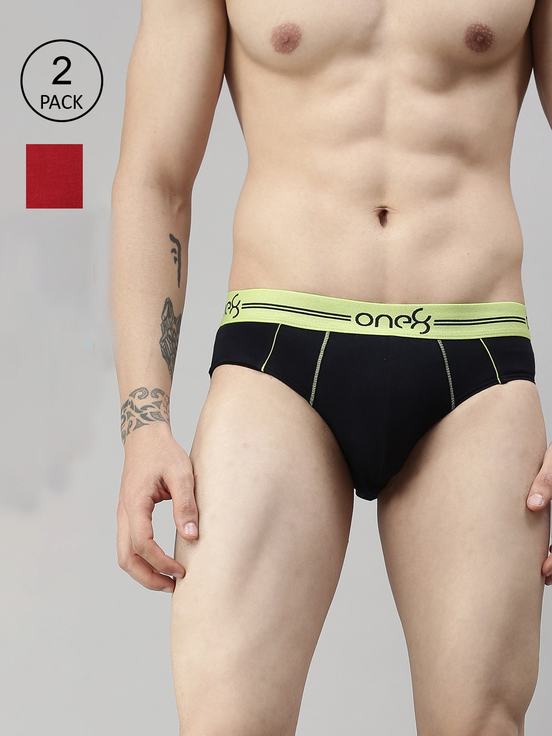 

one8 by Virat Kohli Men Pack of 3 Navy blue & Red Solid Cotton Briefs