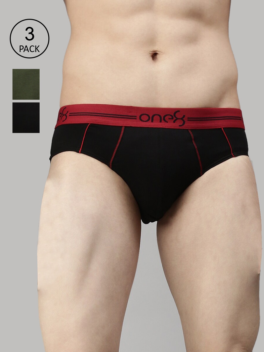 

one8 by Virat Kohli Men Pack Of 3 Striped Basic Briefs, Black