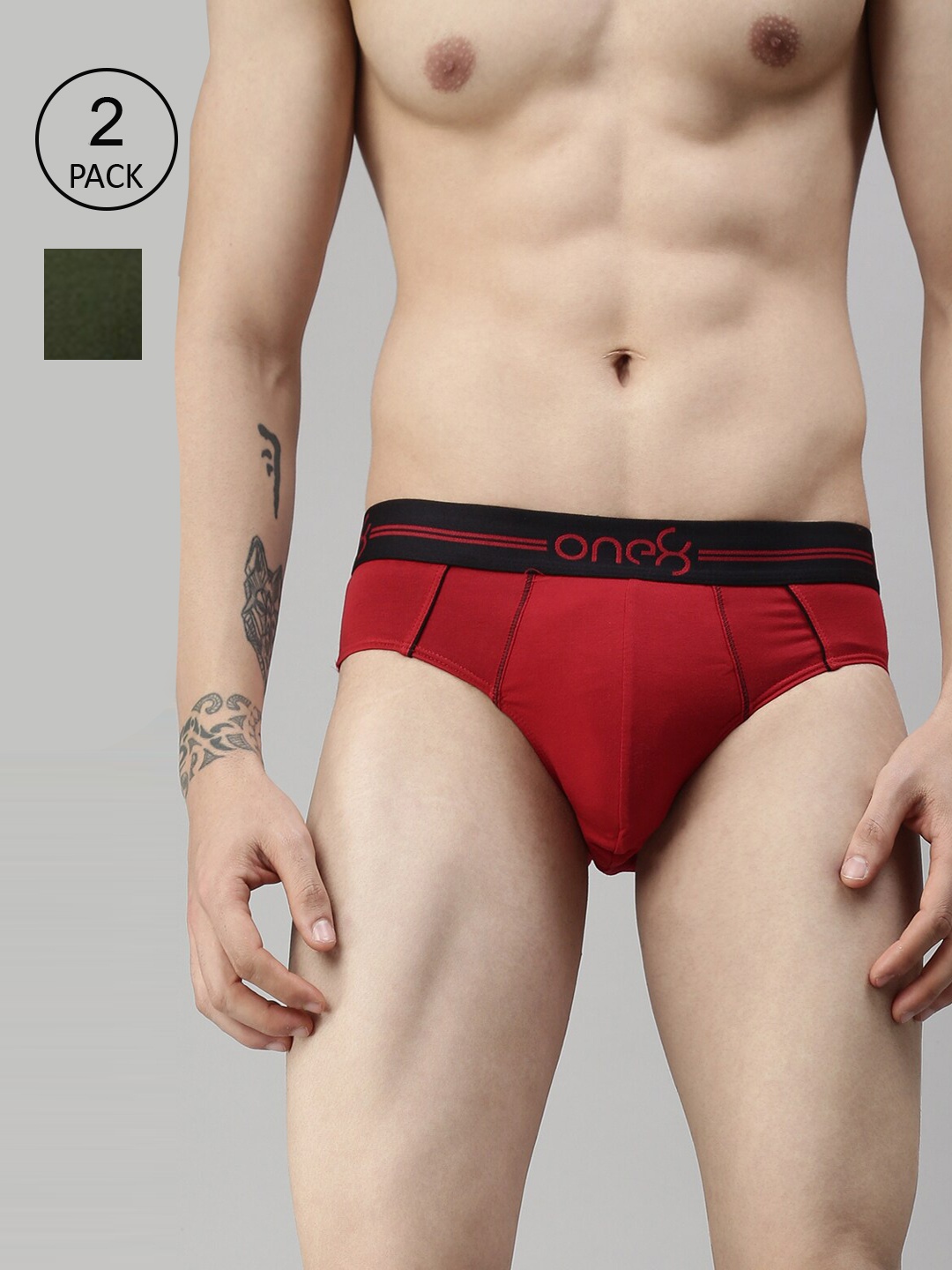 

one8 by Virat Kohli Men Pack Of 2 Solid Basic Briefs, Olive