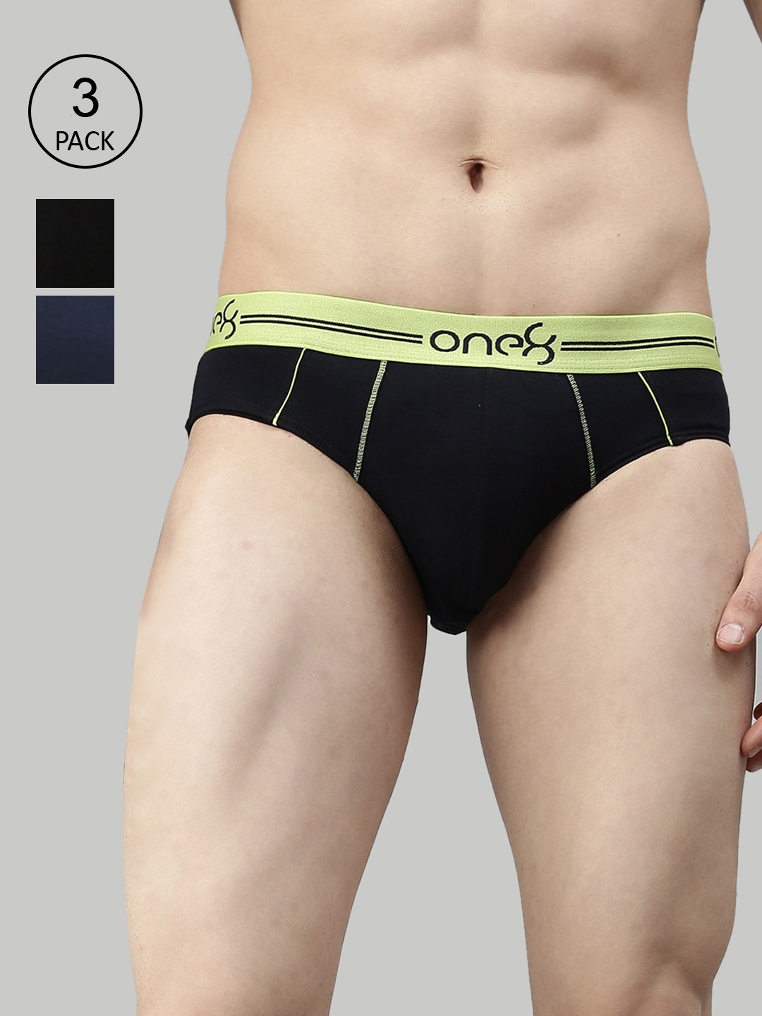 

one8 by Virat Kohli Men Pack Of 3 Solid Featherlight Basic Briefs, Black