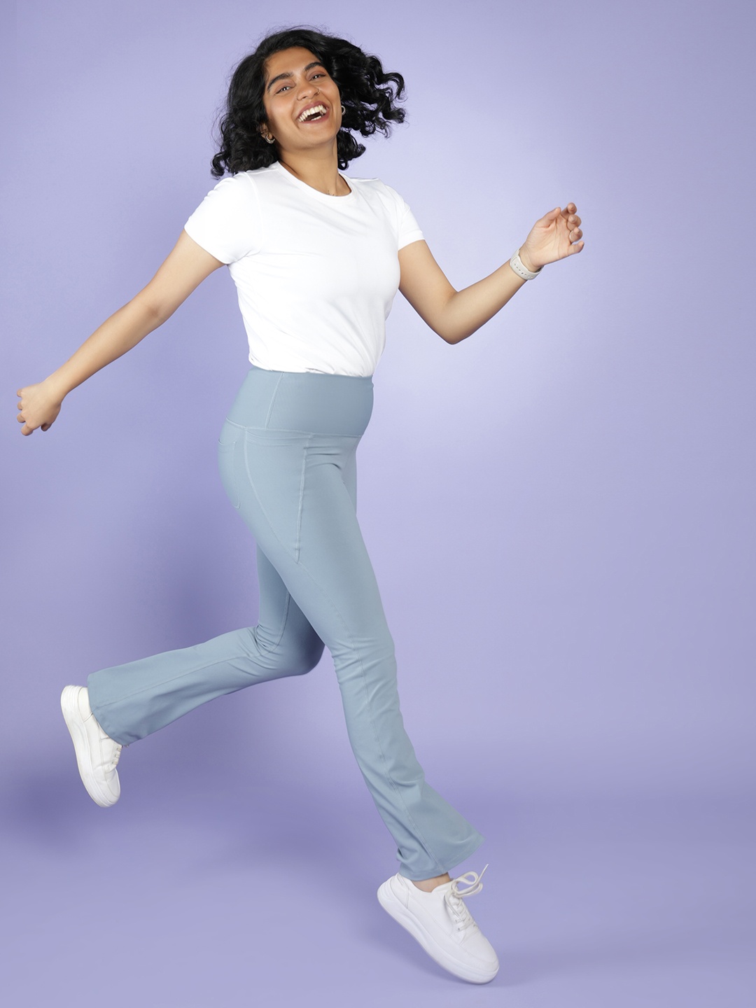 

Blissclub Women Bobby Blue Tall High Waisted Flare Pants with 4 Pockets