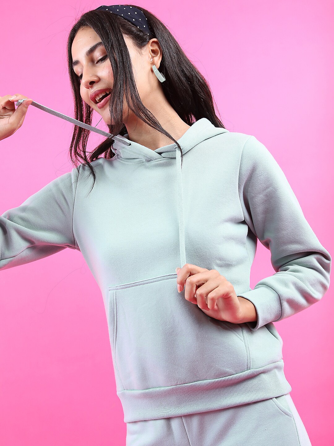 

Tokyo Talkies Women Blue Hooded Sweatshirt