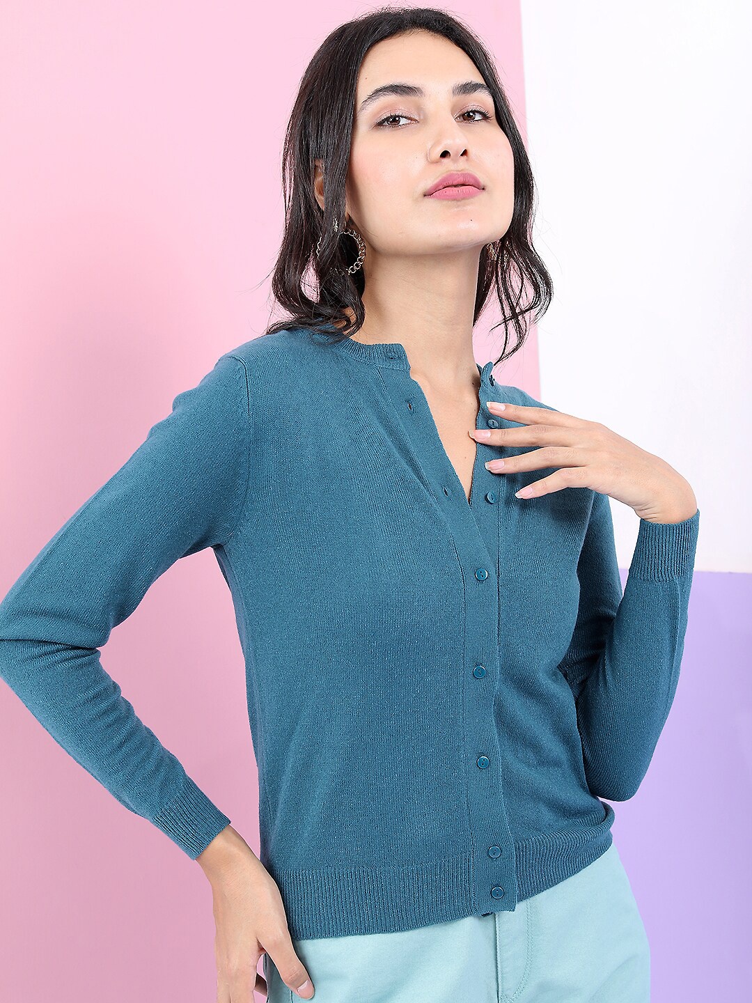 

Tokyo Talkies Women Teal Cardigan