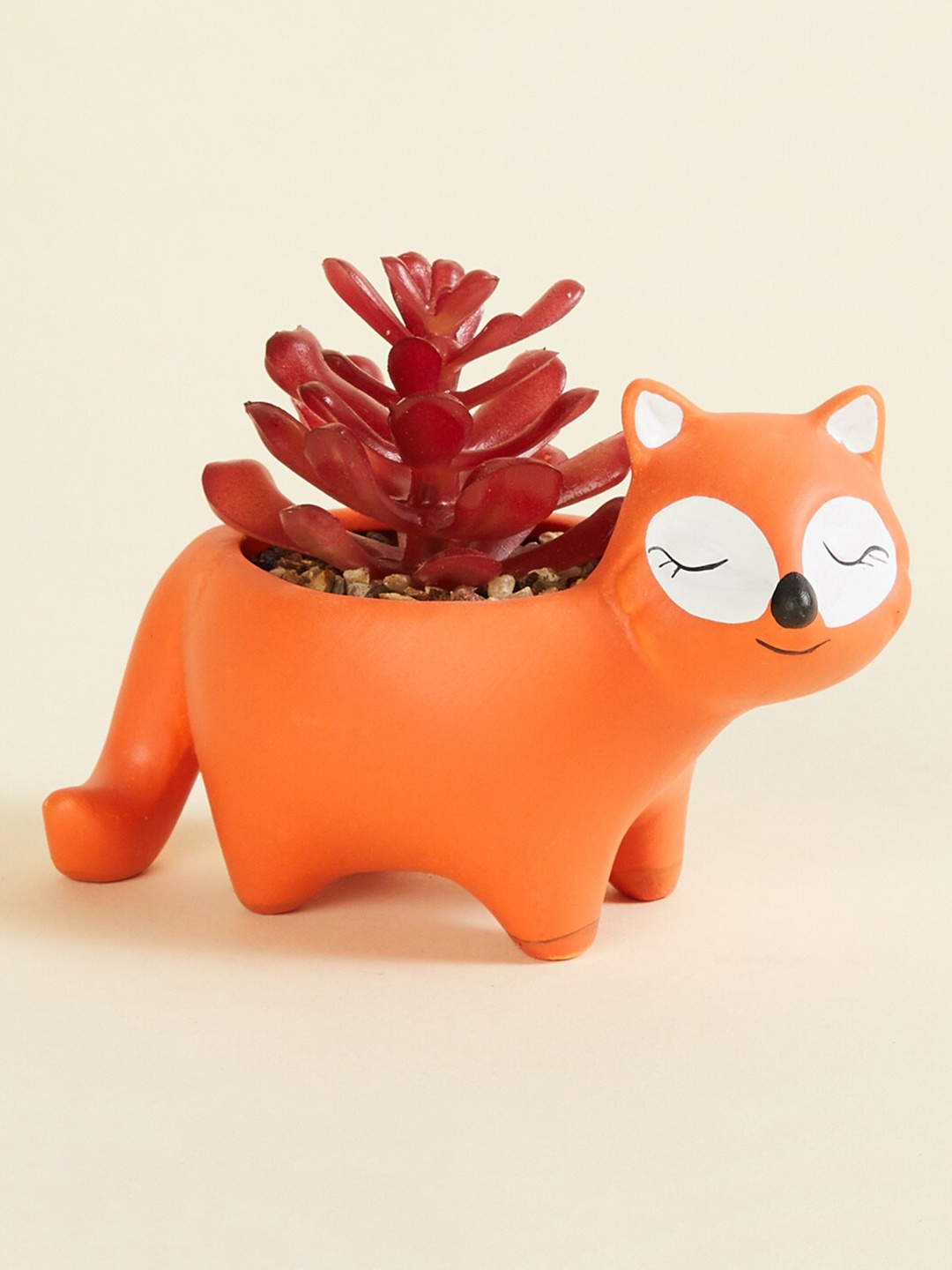 

Home Centre Orange & Maroon Textured Artificial Plants With Fox Planter
