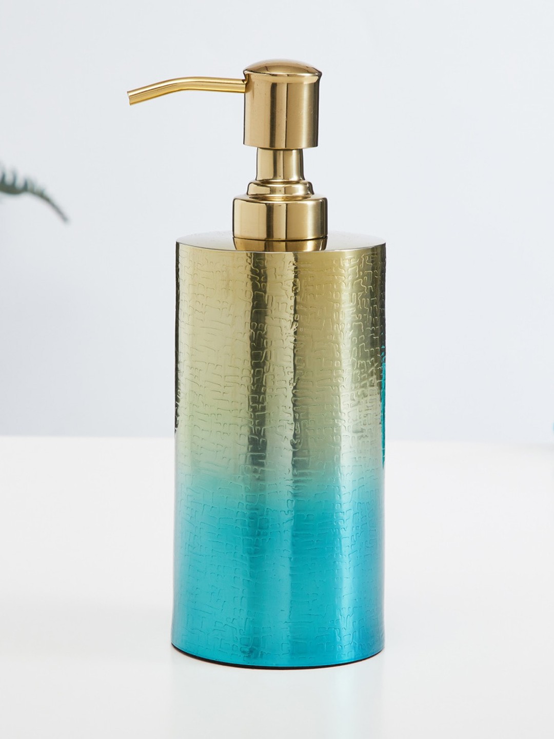 

Home Centre Gold-Toned & Blue Textured Stainless Steel Soap Dispenser