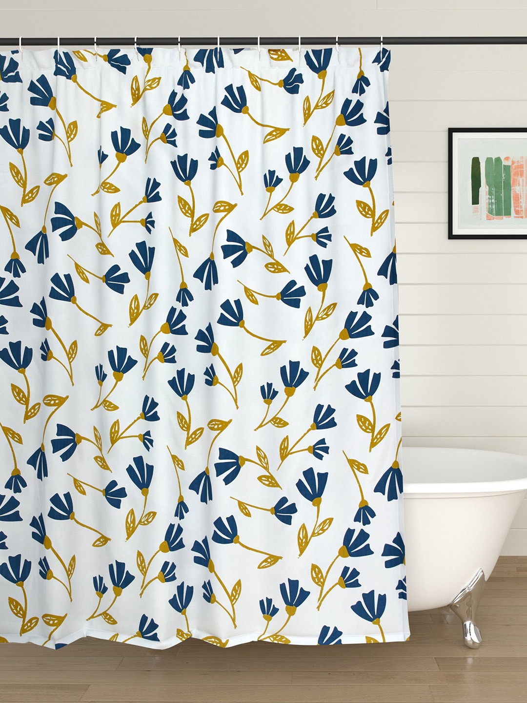 

Home Centre White Printed Shower Curtain with Hooks