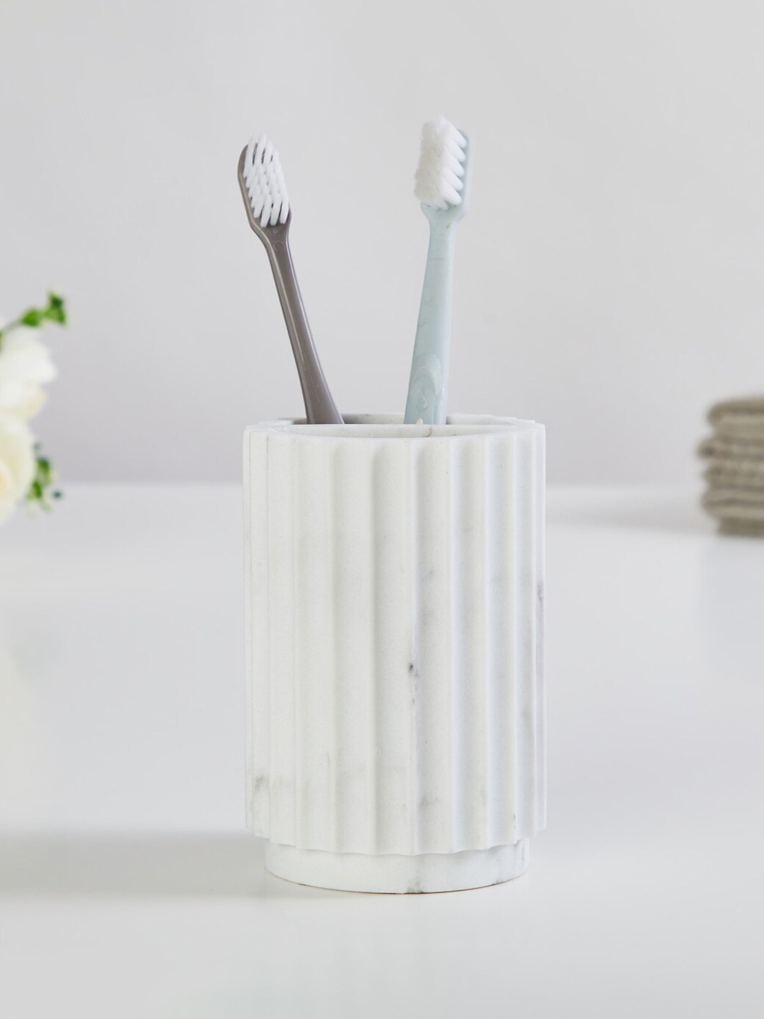 

Home Centre White Printed Toothbrush Holder