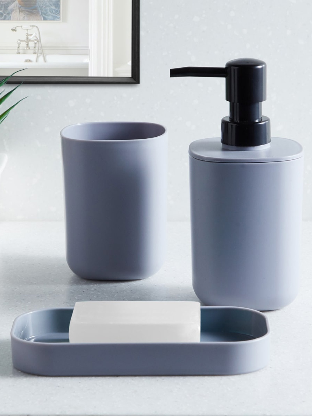 

Home Centre Set Of 3 Grey Solid Bathroom Set