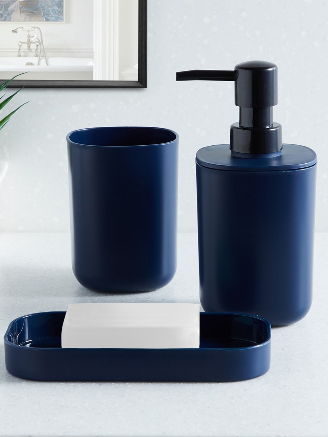 

Home Centre Set Of 3 Solid Bathroom Accessories, Blue