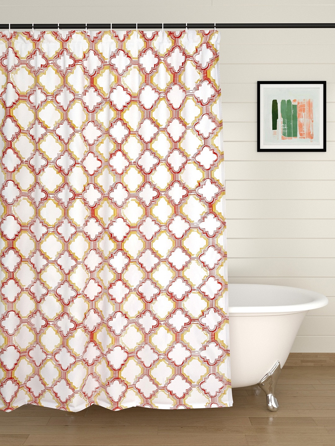 

Home Centre White & Red Printed Shower Curtain