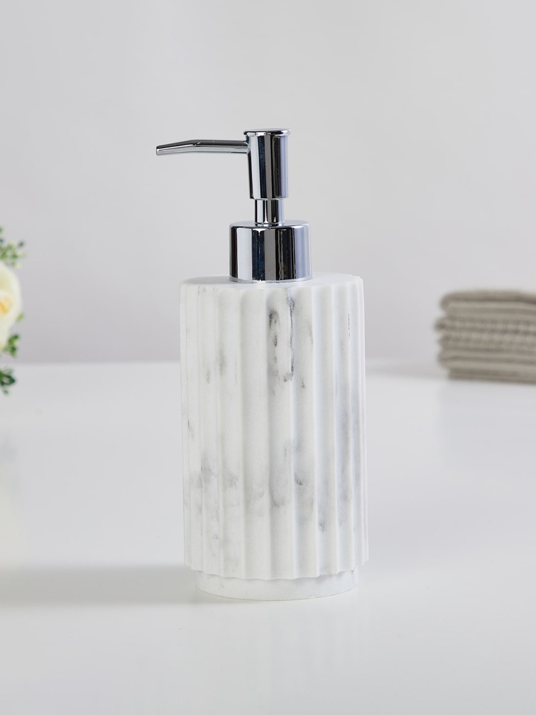 

Home Centre White Textured Soap Dispenser