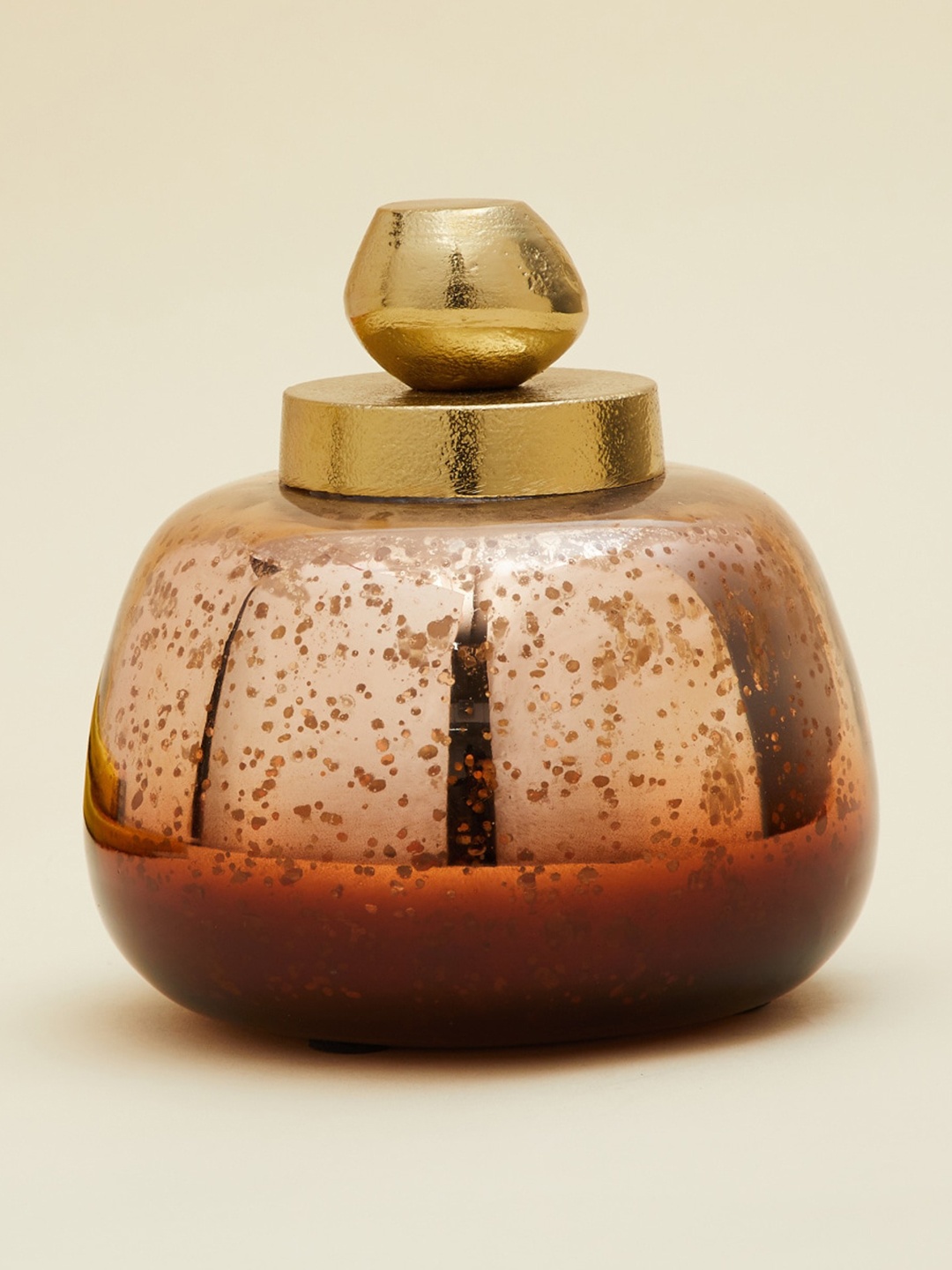 

Home Centre Textured Glass Decorative Canister With Metal Lid, Brown