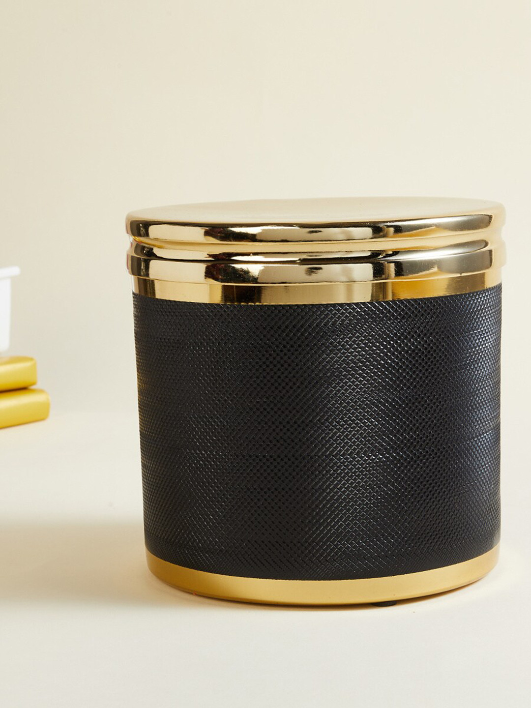 

Home Centre Textured Metal Decorative Canister with Lid, Black