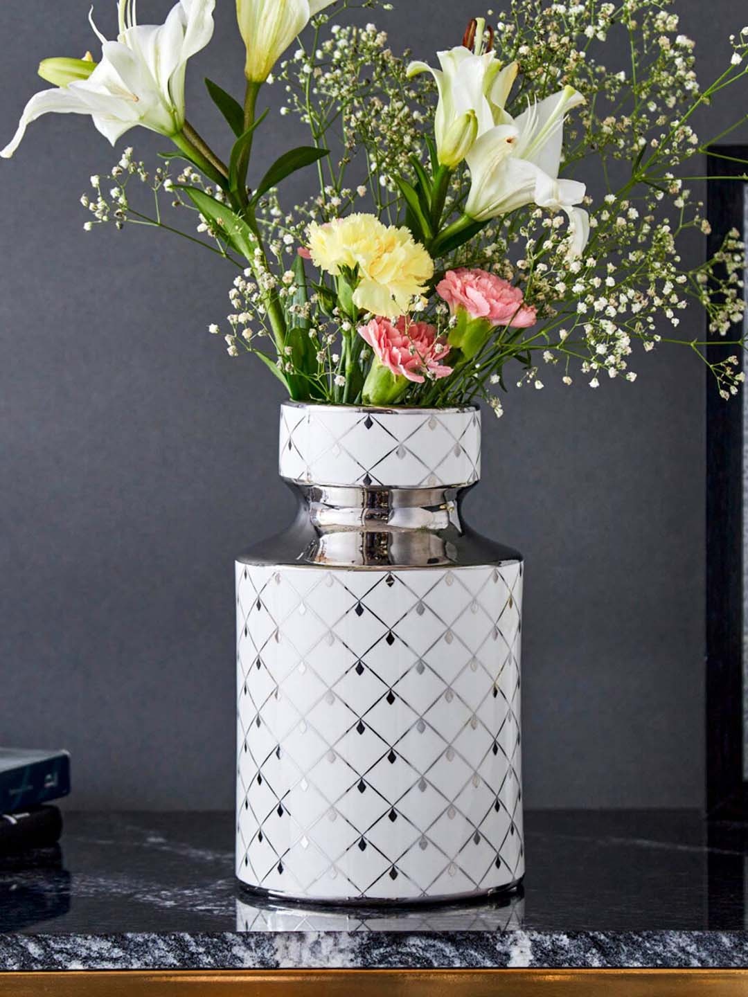 

Home Centre Off White Glitz Decor Geometric Printed Ceramic Vase