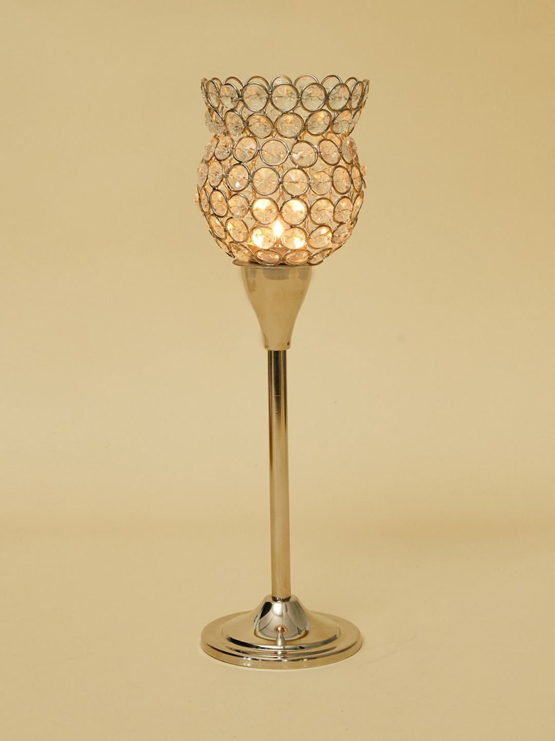 

Home Centre Silver-Toned Textured Glass Hurricane With Stand