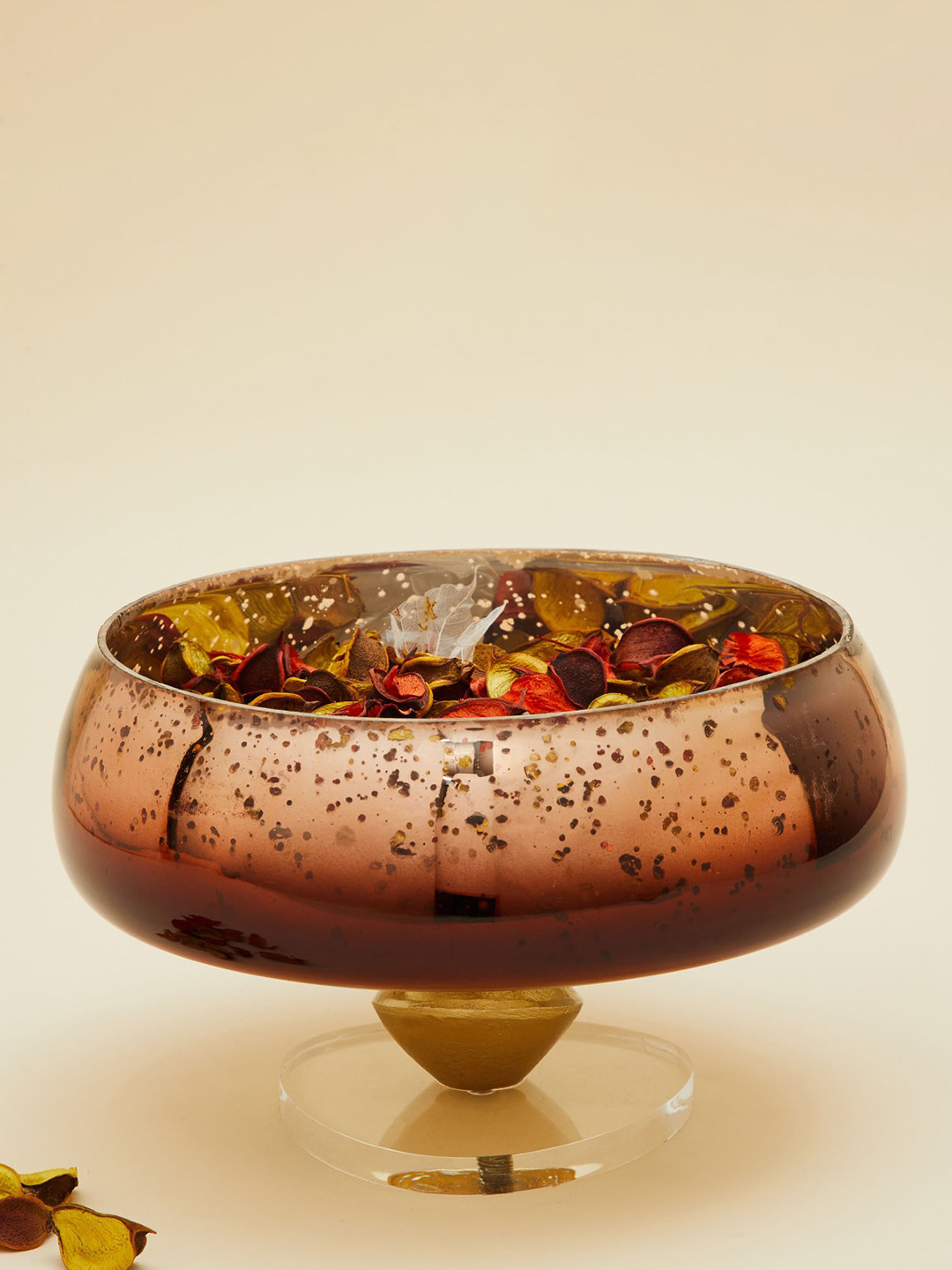 

Home Centre Brown & Gold Textured Glass Decorative Bowl with Metal Base