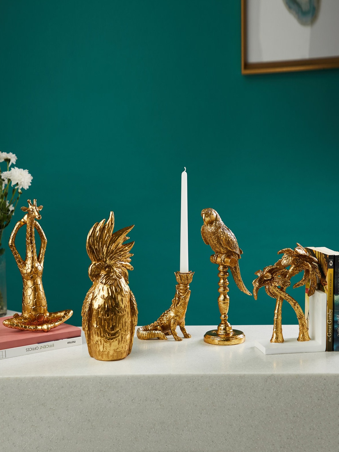 

Home Centre Gold-Toned Tropical Polyresin Palm Tree Book End