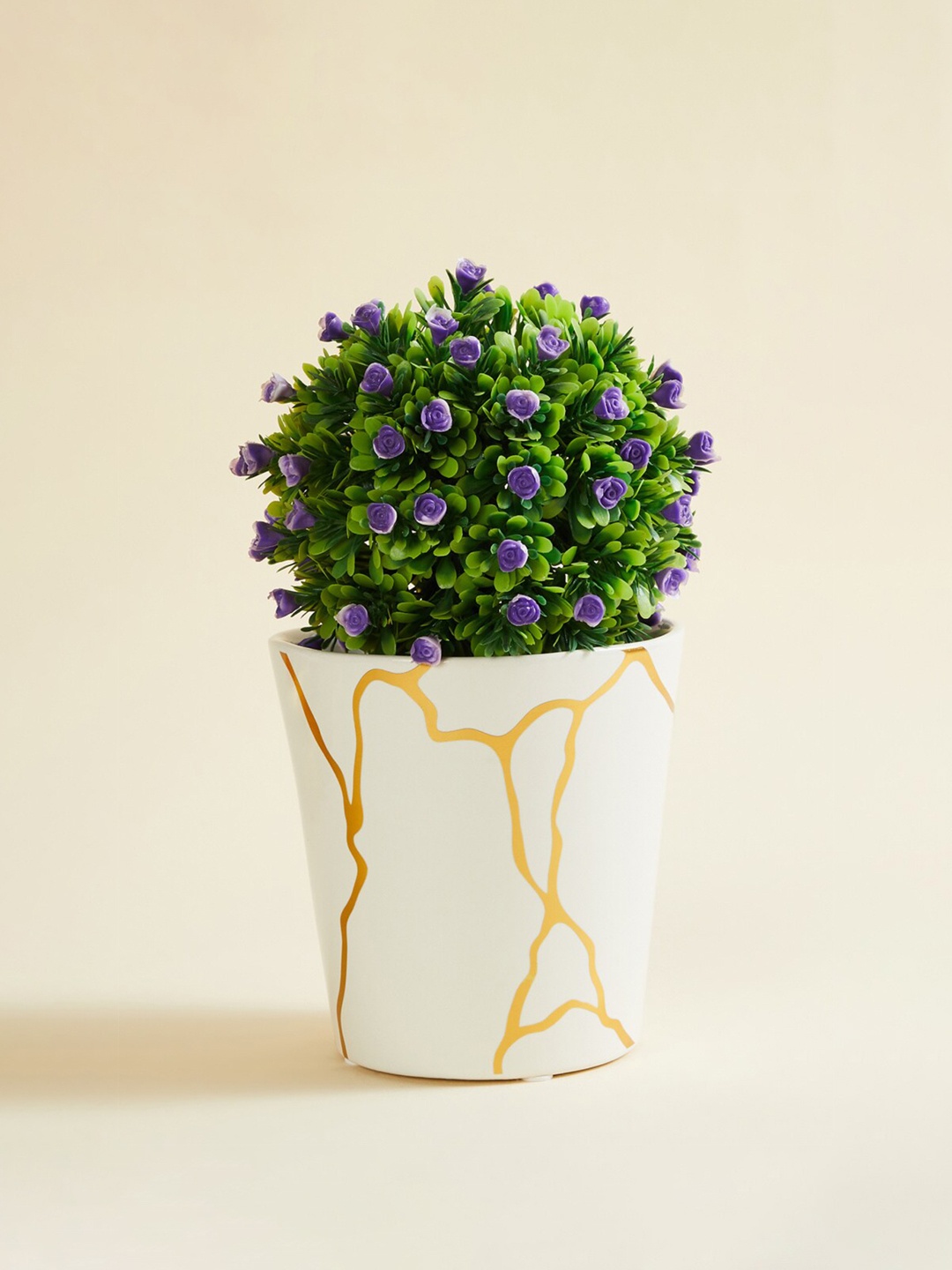 

Home Centre White & Gold Printed Metal Floor Planter