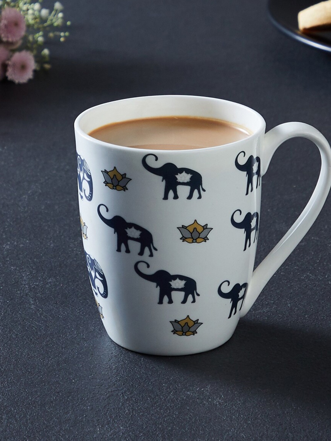 

Home Centre White & Black Black Black Printed Bone China Glossy Mugs Set of Cups and Mugs